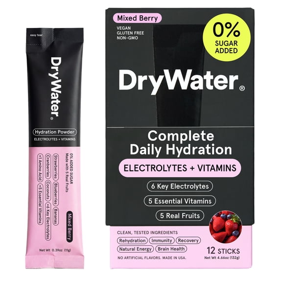 DryWater Mixed Berry Electrolyte & Vitamin Hydration Powder, 12 Count Packets