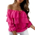 thumbnail image 4 of Yigetop off The Shoulder Long Sleeve Top Womens off Shoulder Ruffle Long Sleeve Blouses Casual Layered Tops Peplum Tops Red 2XL, 4 of 7