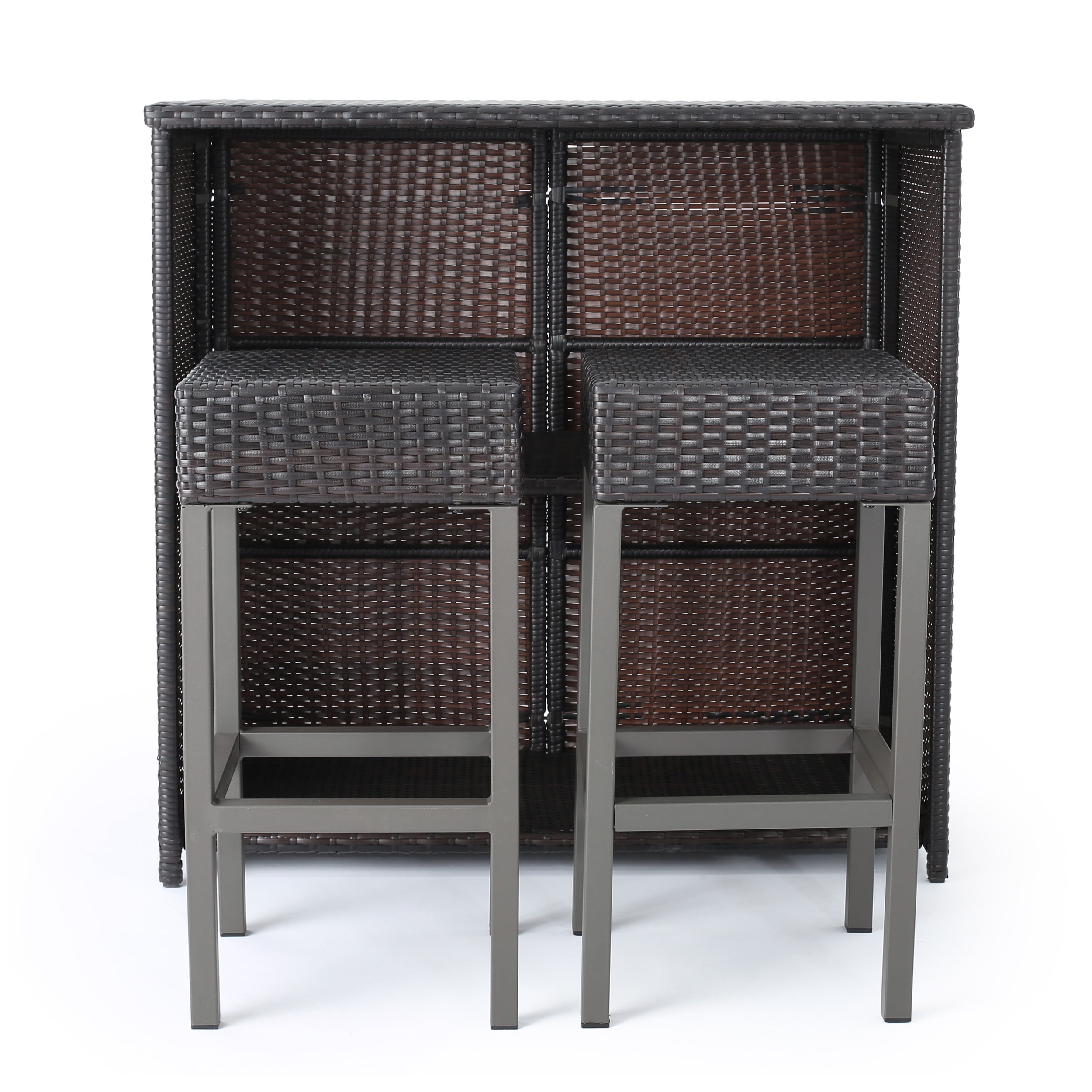 Colina Outdoor 3 Piece Wicker Bar Island Set, Multibrown