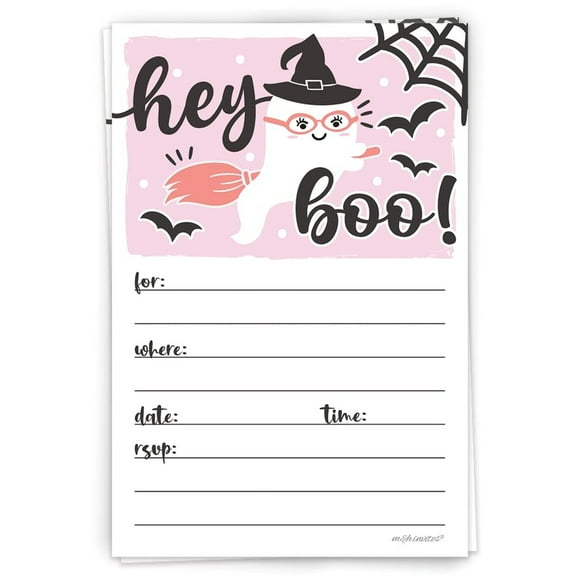 Whimsical Pink Ghost Birthday Invitations with Envelopes - 20 Count for Toddler Celebrations, Perfect for 1st Birthday Parties and Young Kids' Festivities