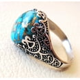 thumbnail image 4 of Blue Copper Turquoise Mans Ring, Natural Copper Turquoise Ring, Silver Jewelry, 925 Silver Ring, Birthday Gift, Heavy Mens Ring, Arabic Design, Ottoman Style Ring, Christmas, Turkey Mens Signet Ring, 4 of 6