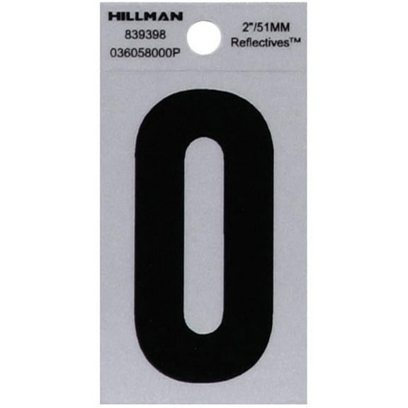 Hillman Group 839398 2 in. Black & Silver Reflective Mylar Square Cut Self Adhesive Number - 0