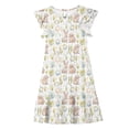 thumbnail image 4 of EGNMCR Robe à Manches Courtes Col Rond Robe d'Été pour Enfants à Manches Plissées Double Couche Imprimée pour Enfants de 5 à 14 Ans, 4 of 7