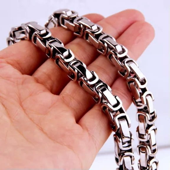 QQTDFG 5/6/8mm Fashion Silver 316L Stainless Steel Men Women Byzantine Link Necklace-Silver-5mm-18inch or 45cm