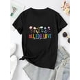 thumbnail image 2 of Camiseta de manga corta para mujer transpirable Moda de veranoWomen'S Floral Print T-Shirt - Casual Crew Neck Short Sleeve Tee with "All for Love" Slogan, Polyester Knit Fabric, Medium Stretch, 180g, 2 of 7