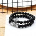 thumbnail image 3 of Pulseras de cuentas negras mate de 8 mm con piedra de ónix y corona de rey., 3 of 5