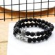 thumbnail image 3 of Pulseras de cuentas negras mate de 8 mm con piedra de ónix y corona de rey., 3 of 5
