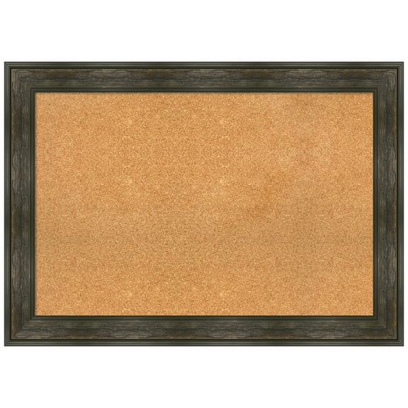 Amanti Art Natural Cork Board Framed Rail Rustic Char Bulletin Board 42 in. x 30 in.