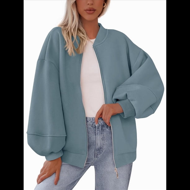 Sudaderas Oversize con Cremallera para Mujer, Moda de Otoño, Abrigos Casuales de Larga, Conjuntos de Invierno. Lago Azul M