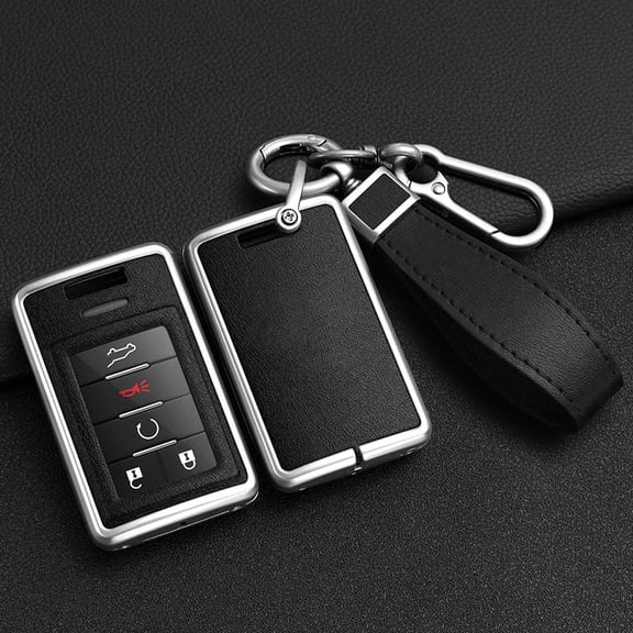 PU Leather Zinc Alloy 4/5/6 Button Smart Key Fob Cover Case Fit for Cadillac CTS SRX 2020 ATS ELR XTS DTS ELR Keyless Key Holder with Leather Keychain