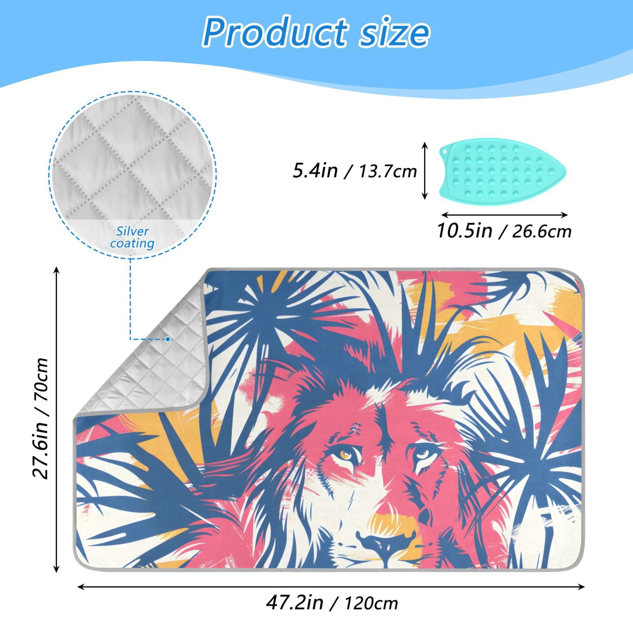 Lion Behind Colorful Palm Leaves Ironing Mat Blanket Portable Travel Ironing Pad Heat Resistant Pad 47.2" x 27.6”