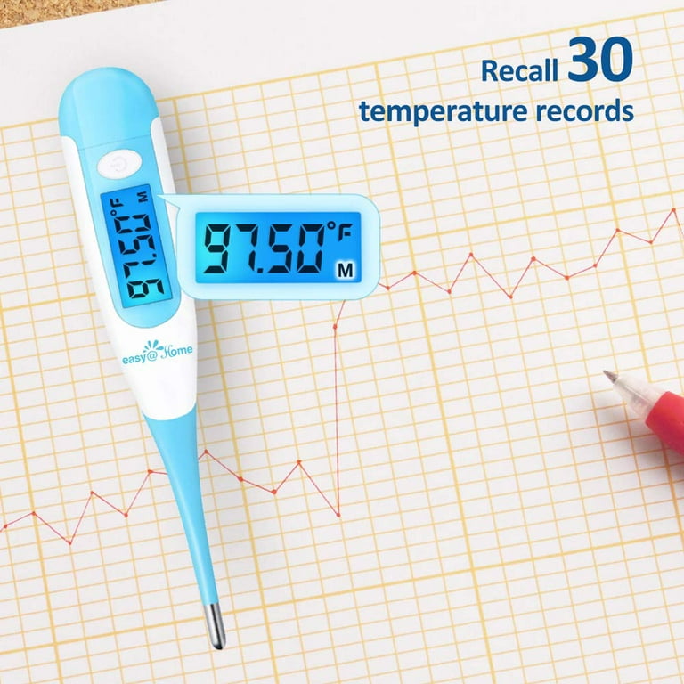 Thermomètre basal oral numérique Easy @ Home avec grand écran LCD  rétroéclairé bleu, EBT-100-Blue