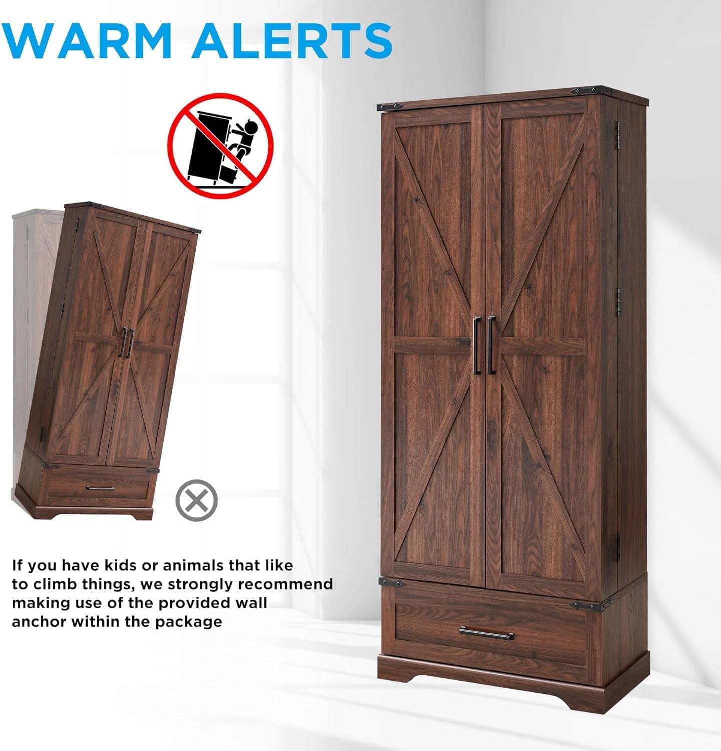 ACCOHOHO 72" Tall Kitchen Pantry Cabinet, Farmhouse Wood Storage Cabinet with Doors, Adjusting Shelves and Organizer, Cupboard for Kitchen, Dining Room, Bathroom, Brown