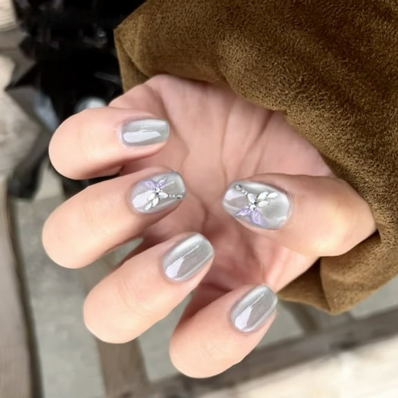 Huhudde Cats Eye Press on Nails,Butterfly Fake Nails Full Covers False Nails Acrylic Nails Glues on Nails Artificial Fingernails