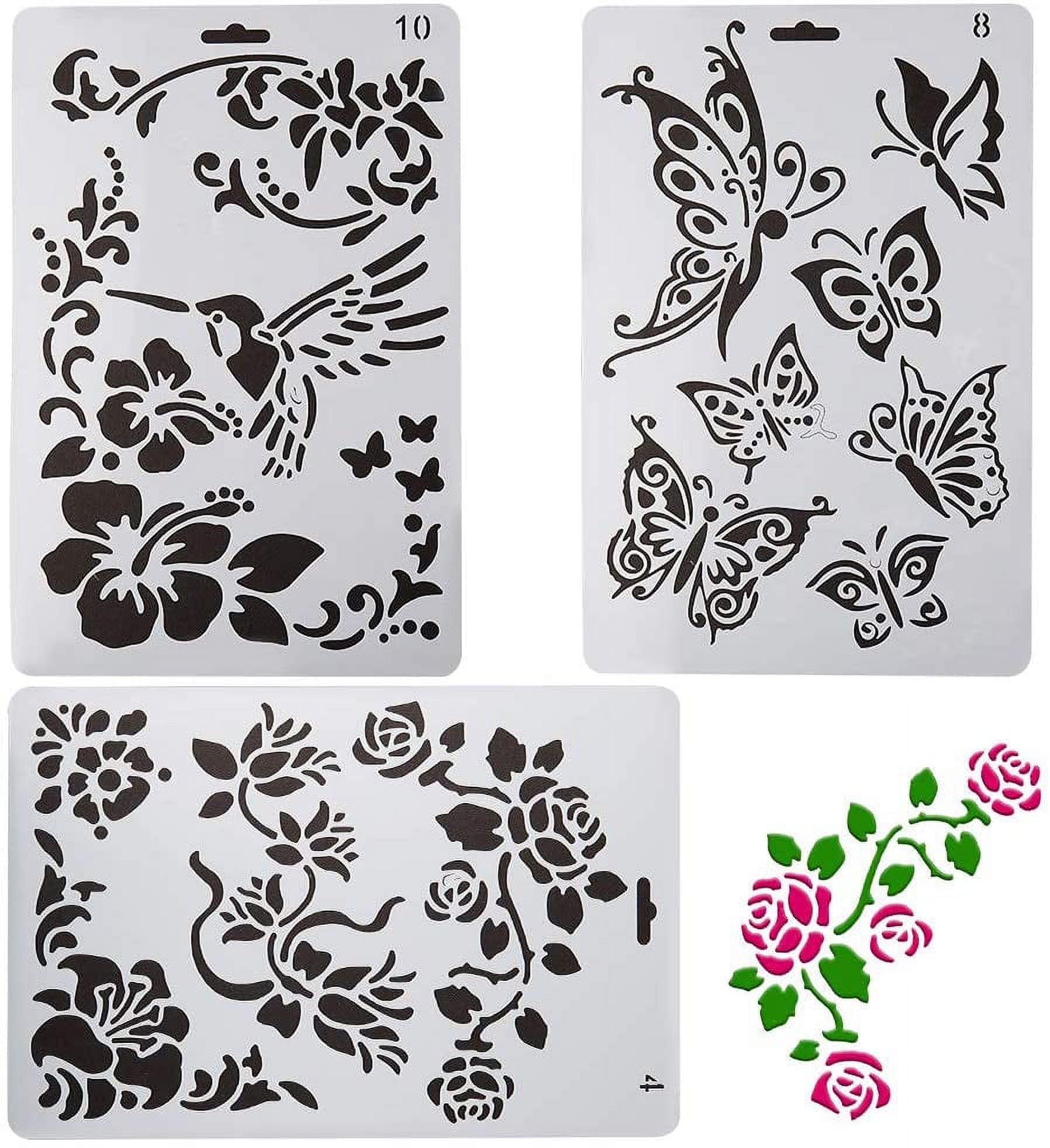 3Pcs 10x7 Inches Flower Butterfly Bird Stencil Template Mixed Plastic Reusable Washable Drawings Painting Templates Set for Painting Diary DIY Drawing Crafts Notebook - Walmart.com 3Pcs 10x7 Inches Flower Butterfly Bird Stencil Template Mixed Plastic Reusable Washable Drawings Painting Templates Set for Painting Diary DIY Drawing Crafts Notebook - Walmart.com