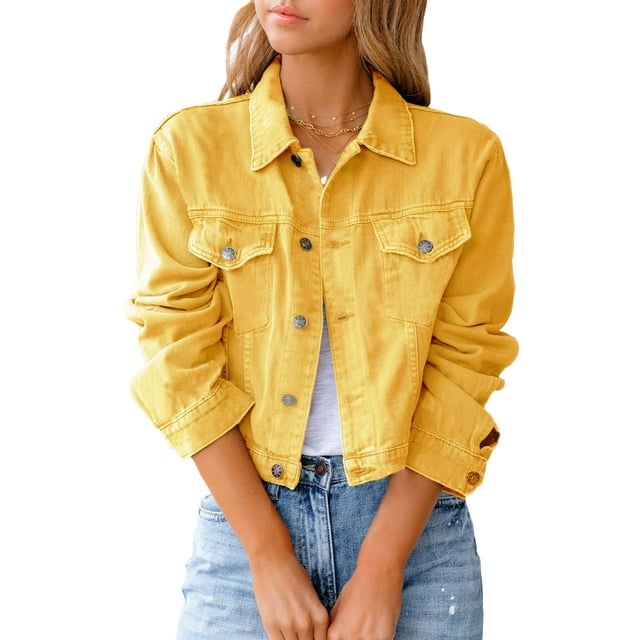 UKAP Veste en Jean à Manches Longues pour Femmes Veste de Camionneur Jaune S