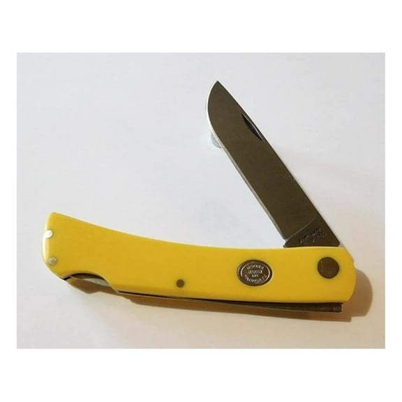 Sodbuster Lockback Knife with Leather Sheath - 3103LB Yellow Delrin Handle, 1 Blade, Folding Pocket Knife for Outdoor and Everyday Carry