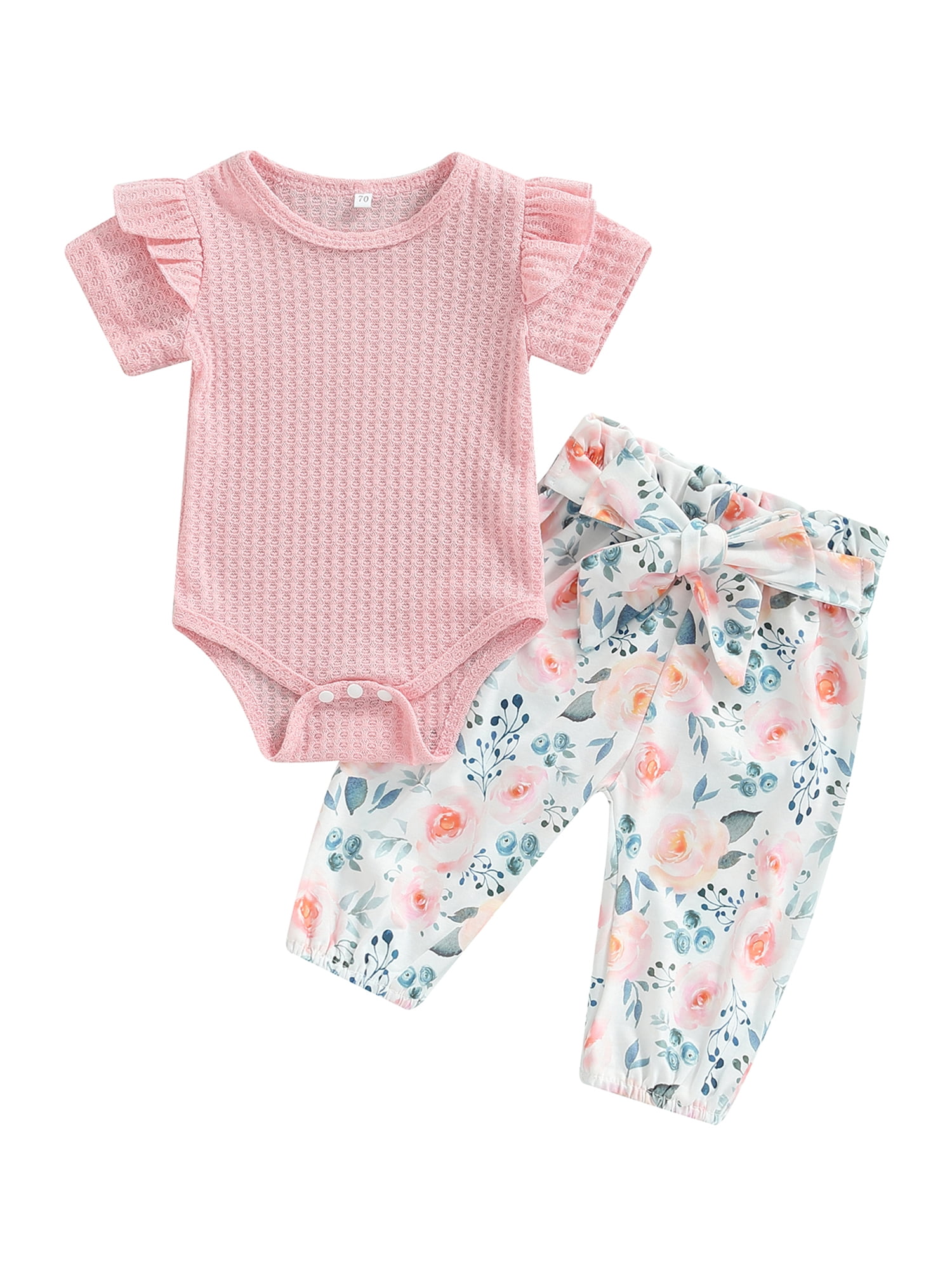 Genuiskids Newborn Baby Girls Summer Outfit 2Pcs Sets Infant Solid