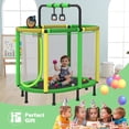 thumbnail image 3 of Toddler Trampoline with Enclosure Net, 60" Kids Trampoline with Basketball Hoop, SHINPT Indoor Trampoline for Kids, Small Trampoline with Ocean Balls, Mini Trampoline with Rings, Gift for Boys Girls, 3 of 11