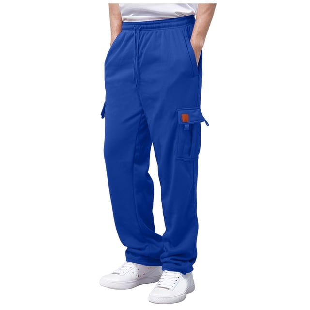 Male Fitness Running Trousers Drawstring Loose Waist Solid Color Pocket Loose Fleece Sweatpants