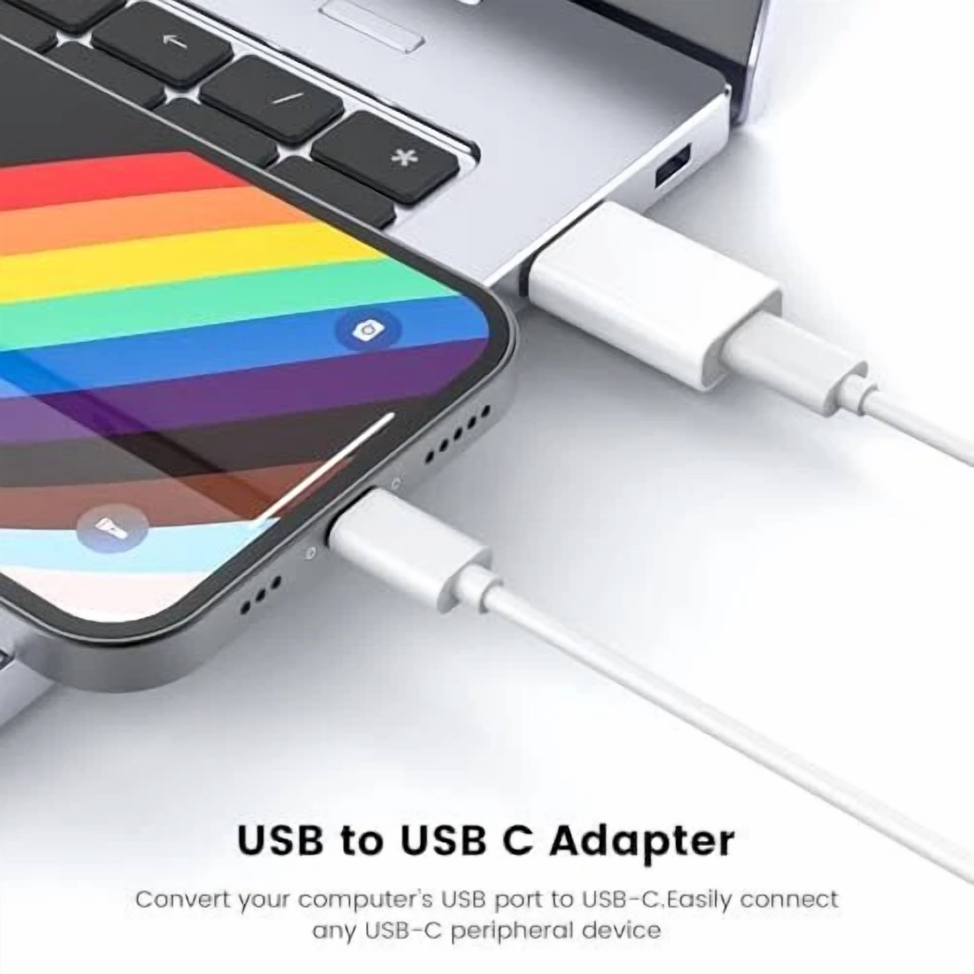 CIRCLE- Usb To Usb C Adapter, Usb C Female To Usb Male Adapter Compatible 2 Pack White