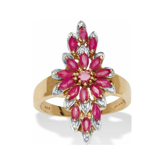 PalmBeach Jewelry 2.20 TCW Marquise Cut Genuine Red Ruby 14k Yellow Gold-Plated Sterling Silver Cocktail Ring