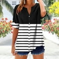 thumbnail image 2 of Idoravan Button Up Shirts for Women Stripe Women's V-neck Short Sleeved Non Positioning Printed Summer Button Short Sleeved Loose And Fashionable T-shirt, 2 of 5