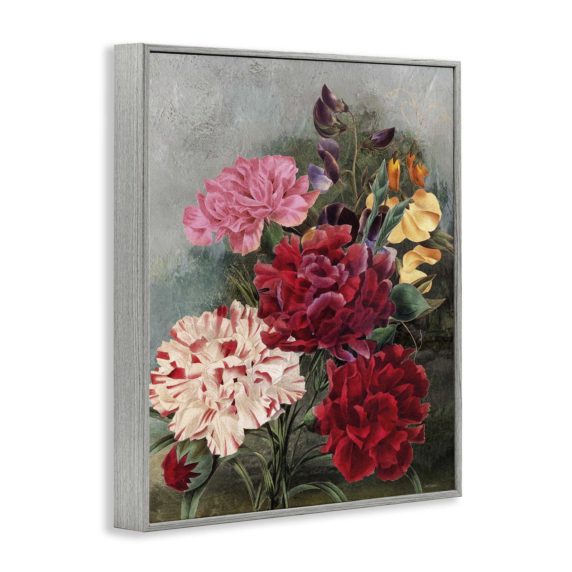 Stupell Industries Vintage Geranium Blooms Botanical & Floral Painting Gray Framed Art Print Wall Art, 11 x 14