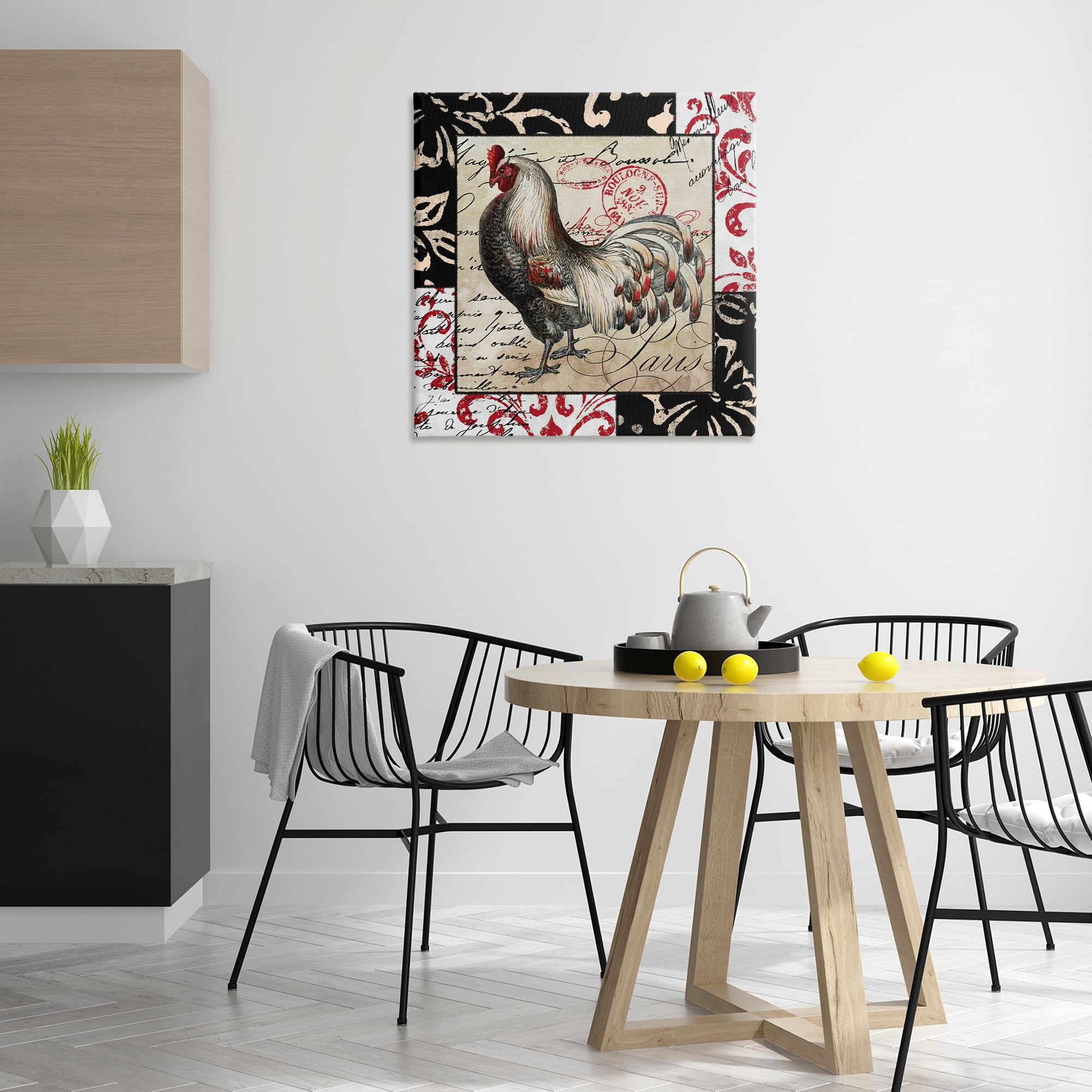Stupell Industries Hen with Vintage Cursive Animals Painting Wrapped Canvas Art Print Wall Art, 30 x 30