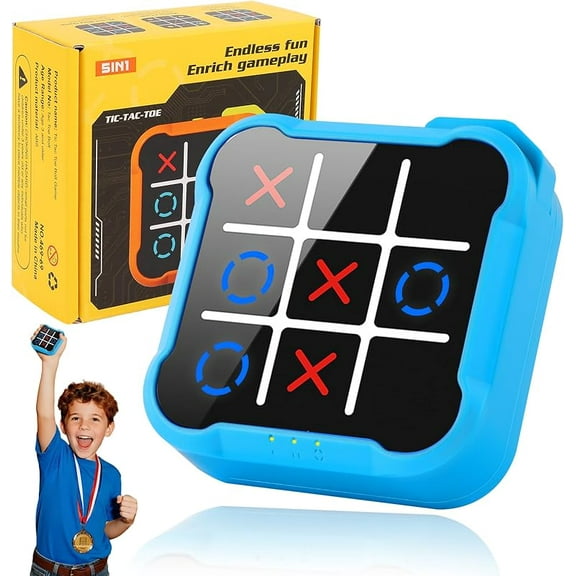 Wrongduck 4-in-1 Electronic Tic Tac Toe Bolt Puzzle Game, Handheld Strategy Console with Silent Mode, Memory Flash, and Whack-a-Mole, Portable Travel Brain Game for Home, Office, or Gifts