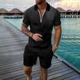 thumbnail image 2 of Conjunto de 2 piezas Cagnkofi para hombre, conjunto informal de verano con camisa y pantalones cortos de manga corta con cremallera, conjunto de chándal para vacaciones casuales en la playa, 2 of 4