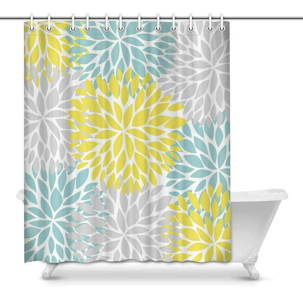 Mkhert Dahlia Pinnata Flower Yellow Light Blue And Gray Waterproof Fabric Shower Curtain Set For Bathroom 60x72 Inch Com Mkhert Dahlia Pinnata Flower Yellow, Yellow And Grey Shower Curtain Sets