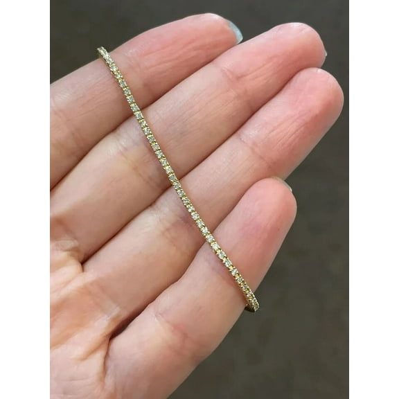 1Ct Round Cut Real Moissanite Tennis Women's Bracelet 14K Yellow Gold Plated