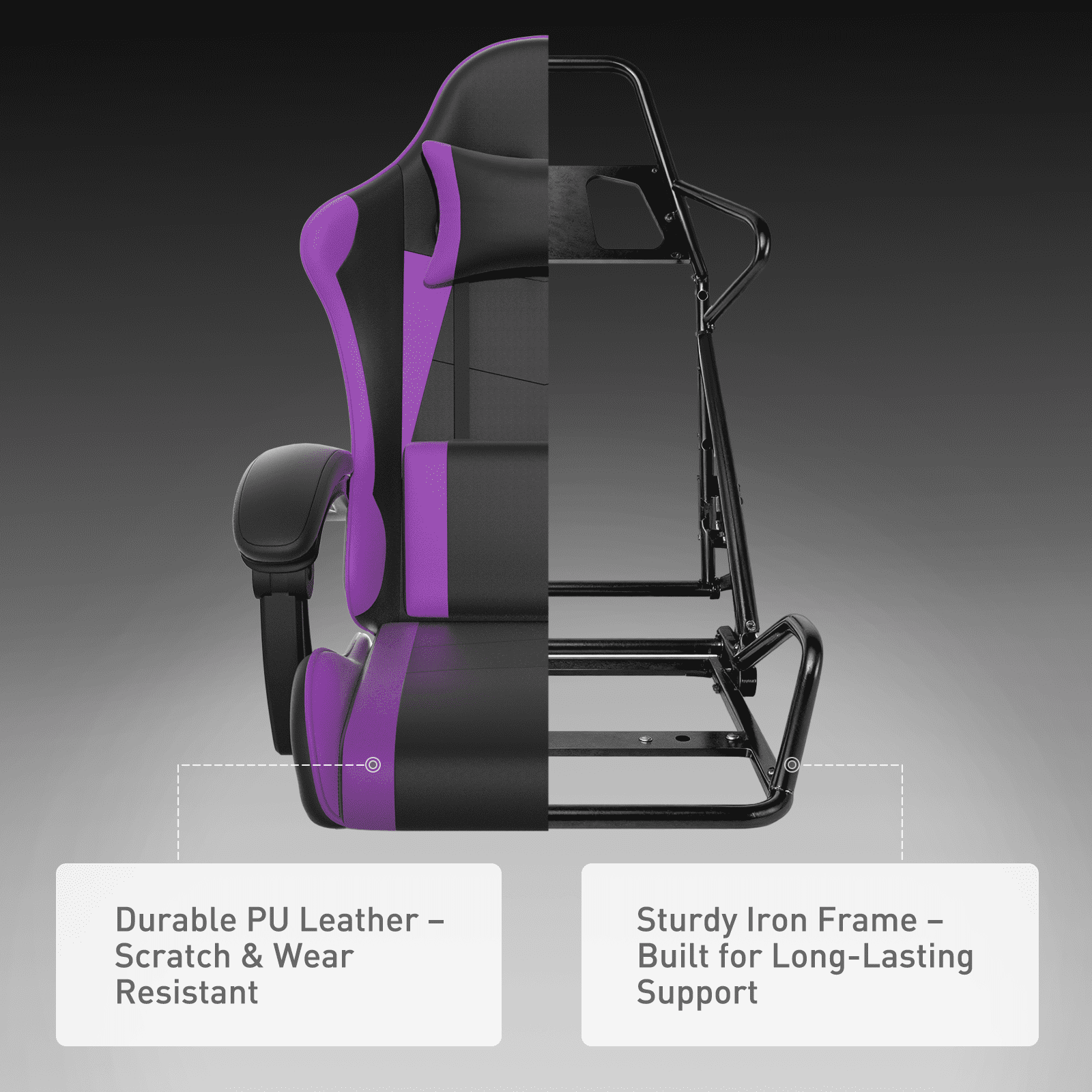 MoNiBloom Ergonomic Gaming Chair with Footrest, Adjustable Headrest and Lumbar Support for Office and Gaming, High-Back Racing Style Computer Desk Chair, Purple (Wide Seat)