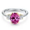 thumbnail image 3 of Gem Stone King 925 Silver and 10K Yellow Gold Pink Created Sapphire and Lab Grown Diamond Engagement Ring for Women | 1.54 Cttw | Oval 9X7MM | Gemstone September Birthstone | Size 5, 3 of 6
