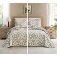thumbnail image 2 of Chezmoi Collection Oversized Bedspread 100x106, Jacquard Matelasse Floral Damask Design, 5-Piece Lightweight Reversible Microfiber Bedding Coverlet Set for All Season, Queen, Taupe/White, 2 of 9