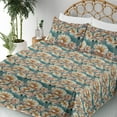 thumbnail image 3 of Ambesonne Spring Fitted & Flat Sheet with Shams 4 Pcs Set, Abstract Peonies Flora Art, Calking, Pale Cinnamon and Petrol Blue, 3 of 5