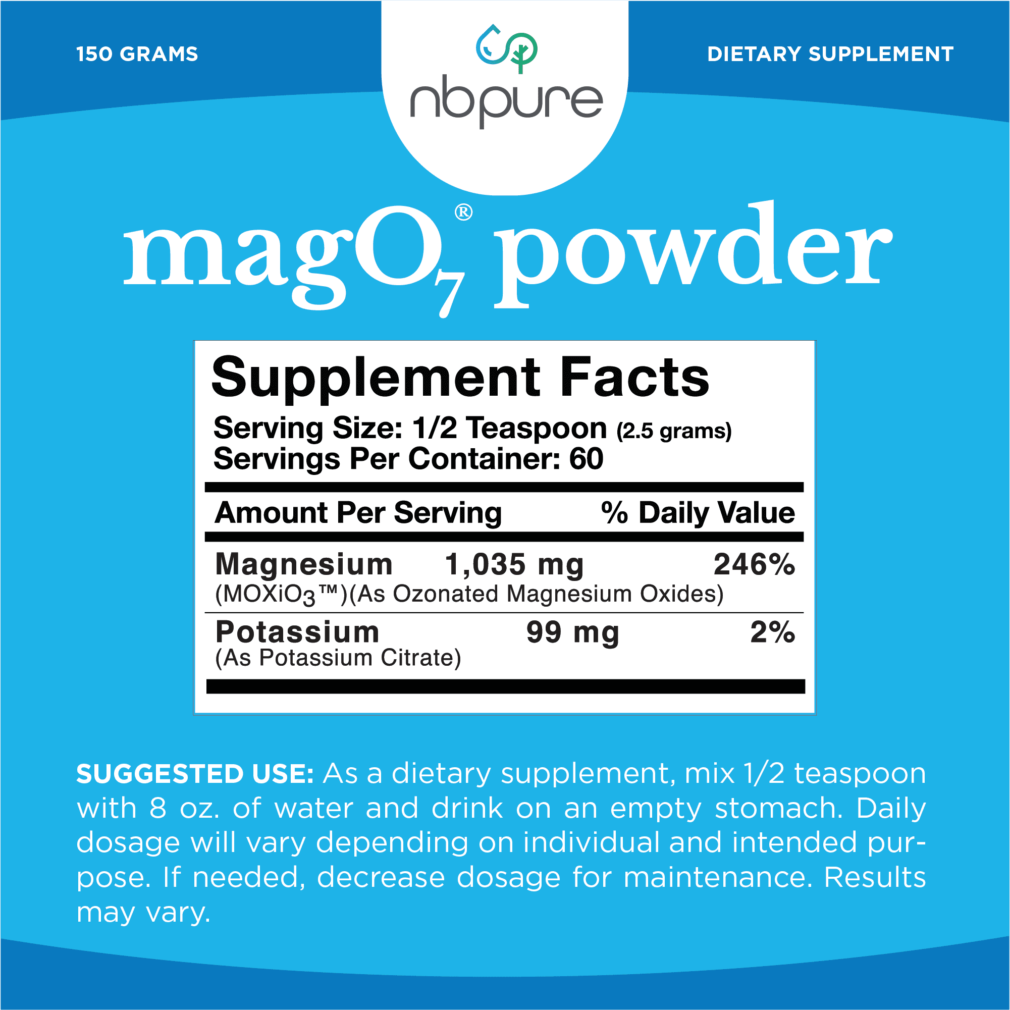 NBPure Mag O7 Oxygenated Magnesium Detox Cleanse Powder, 150 g