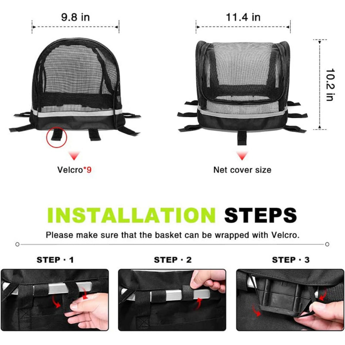 FANGNISN Upgraded Bike Basket Folding with Zippered Skylight Opening, Small Pet Cat Dog Carrier Front Removable Bicycle Handlebar Bag, Cycling Holder Storage Basket Black