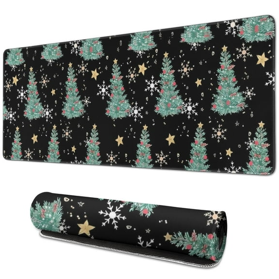 Long Mouse Pads for Desk,Black Christmas Tree Pattern Desk Mats on Top Of Desks, Desk Mouse Pad Extra Large with 3mm Non-Slip Base and Stitched Edge for Gaming,Office,Work,Home 31.5x11.8in