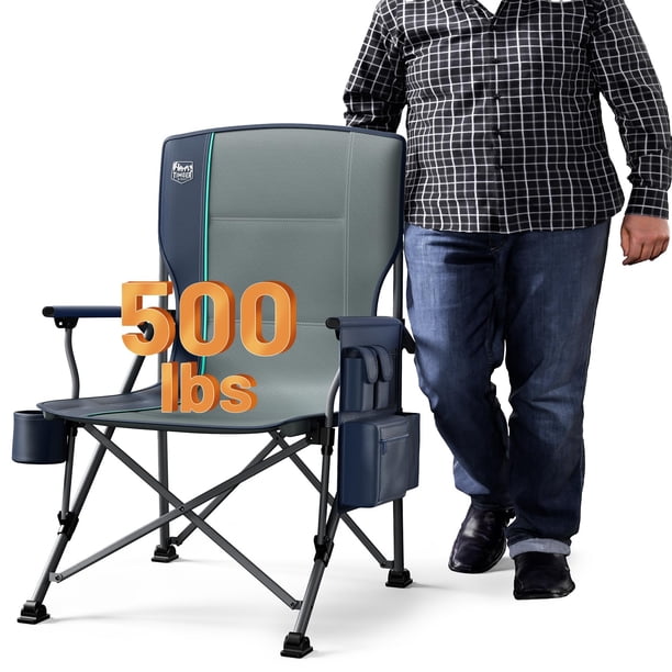 TIMBER RIDGE Silla de camping plegable de gran tamaño, respaldo alto, resistente para adultos, soporta hasta 500 libras con portavasos, bolsa térmica con bolsillo lateral