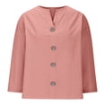 thumbnail image 5 of CQONEPT Clearance Womens Cotton Linen Tops Plus Size 3/4 Sleeve Button Down Shirts Summer Solid Lapel T-Shirt,Wine, 5 of 7