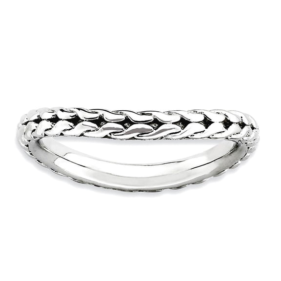2.25mm 925 Sterling Silver Patterned Stackable Polished Rhodium Plate Wave Ring Size 5 Stackable Ring for Women