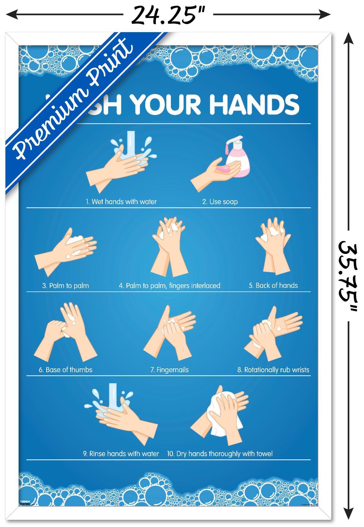 Wash Your Hands Wall Poster, 22.375" x 34", Framed