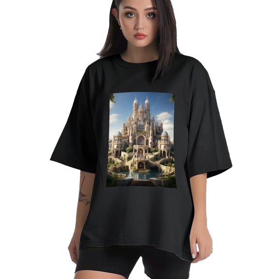 Plus Size Shirt for Women Black Tops for Women Short Sleeves Shirt for Women Castle (17） T Shirt Crewneck Shirt for Women XS