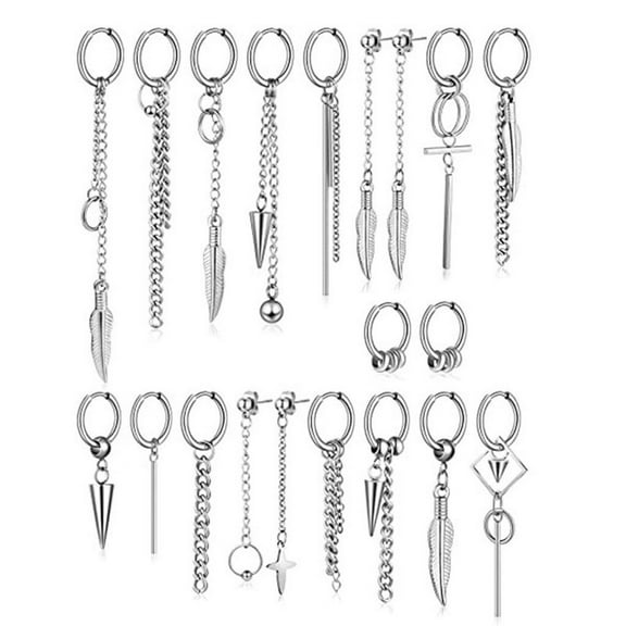 Necvior Simple Stainless Steel Huggie Hinged Hoop Earrings 20 Pcs/Set Long Earrings Gift