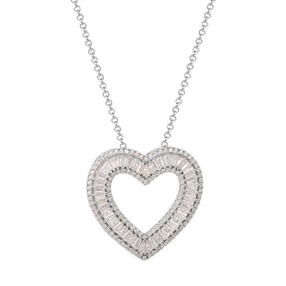 Brilliance Fine Jewelry Sterling Silver Simulated Diamond Heart Pendant, 18" Chain
