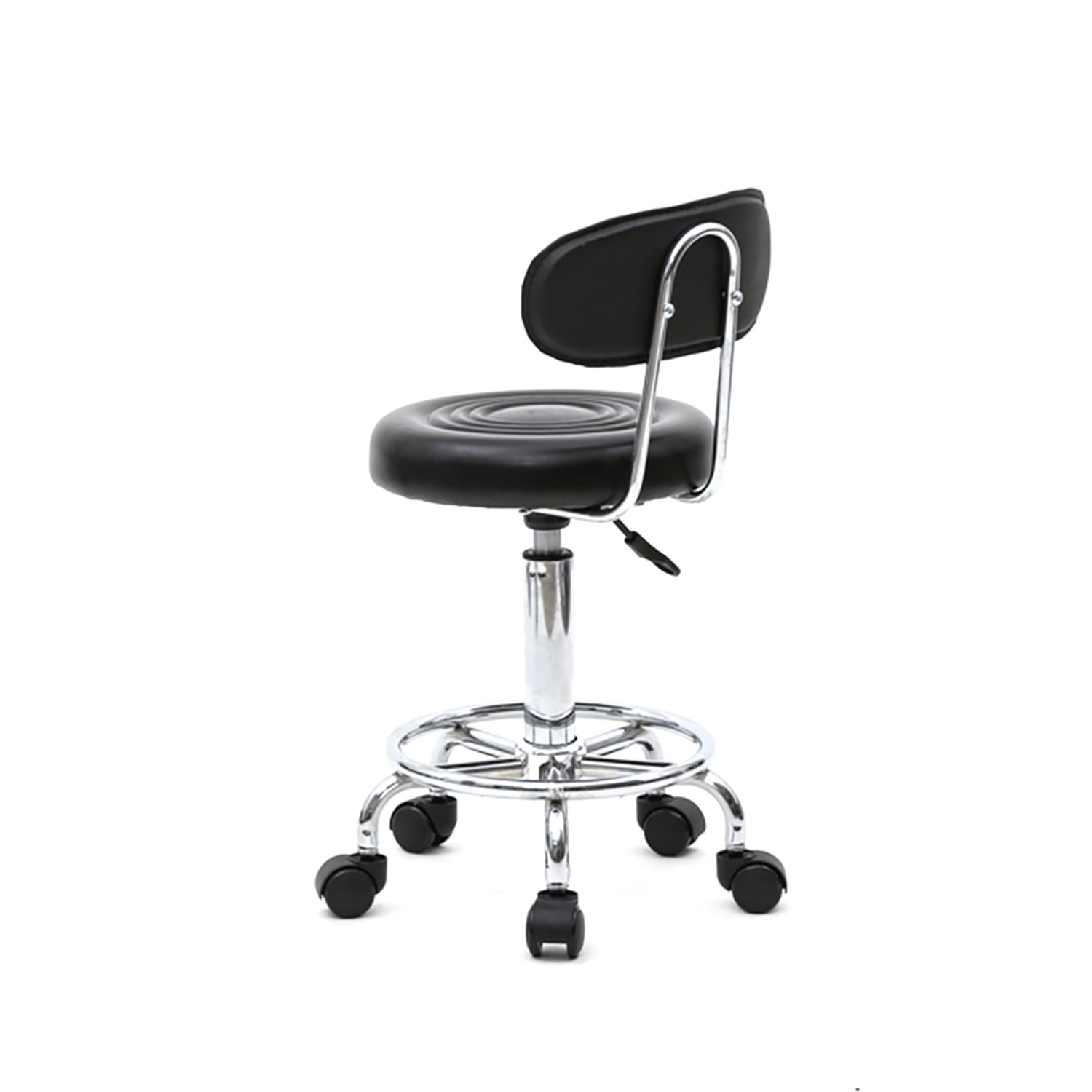Kadyn Counter Height Adjustable Bar Stools, Round Shape Salon Stool with Back and Line, PU Leather Rolling Swivel Chair, Black Kadyn Counter Height Adjustable Bar Stools, Round Shape Salon Stool with Back and Line, PU Leather Rolling Swivel Chair, Black