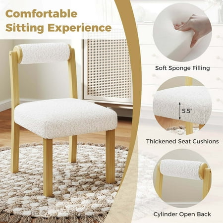 Costway - Wooden Dining Chair Set of 2 Faux Sherpa Upholstered Kitchen Dining Room Chairs - White