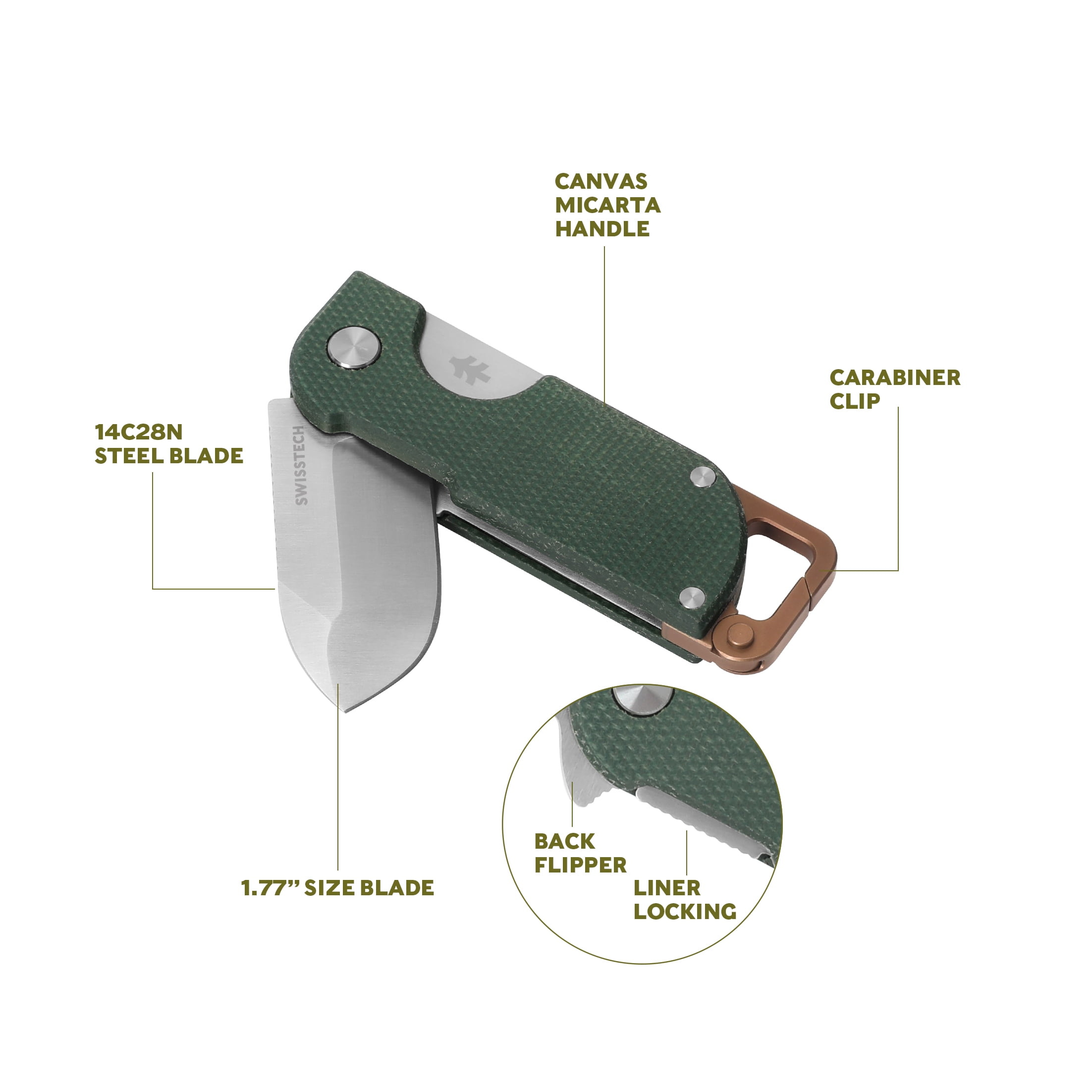 Swiss Tech Winzig Stainless Steel Folding Knife with Dark Spruce Micarta Handle